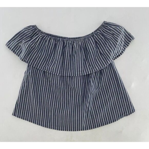 Xilaration Blue & White Striped Off Shoulder 100% Cotton Boho Blouse Festival M - Picture 3 of 8